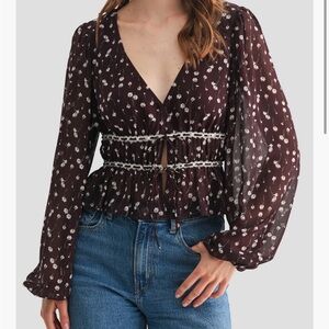 Nordstrom Dark Floral V-Neck Blouse